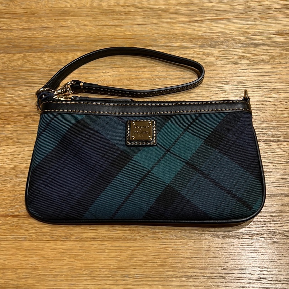 Dooney & Bourke Navy Blue Tartan Plaid Large SlimWristlet